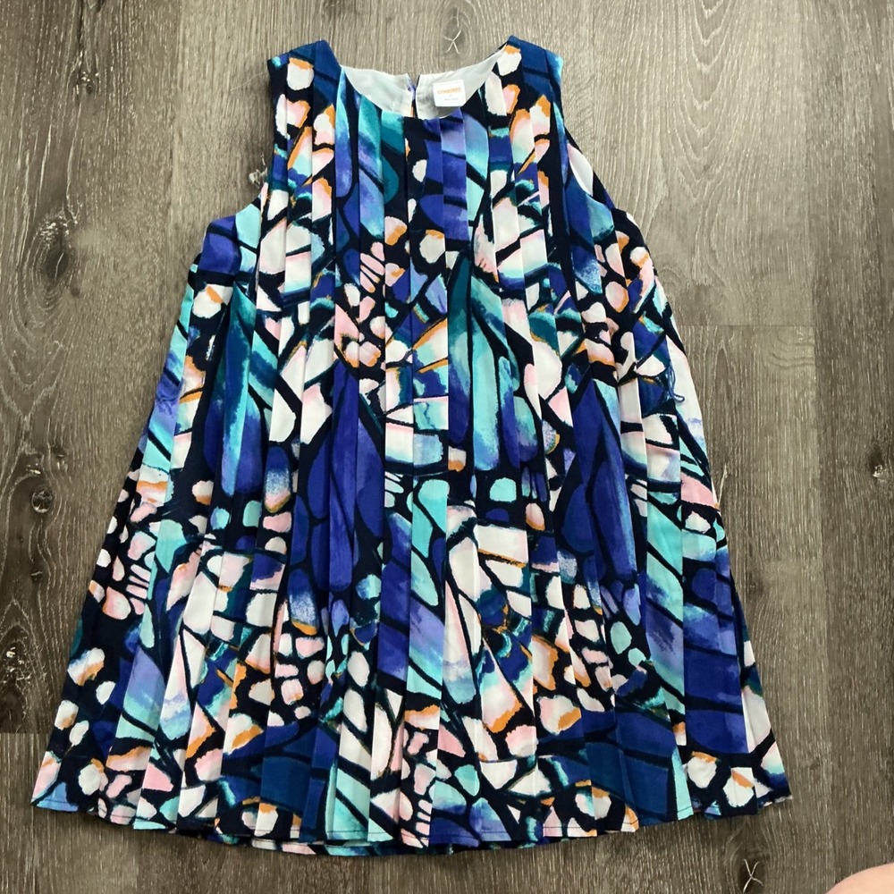 Gymboree Girls Size 7 Blue Abstract Print Pleated‎ Sleeveless Dress Butterfly